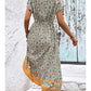 Multi Print Boho Lace Trim Ruffle Sleeve Dress