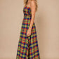 Apple Blues Plaid Strapless Maxi Dress