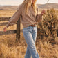 Henley Taupe Balloon Sleeve Top