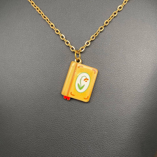 Mini Enamel Book 18K Golden S.Steel Necklace