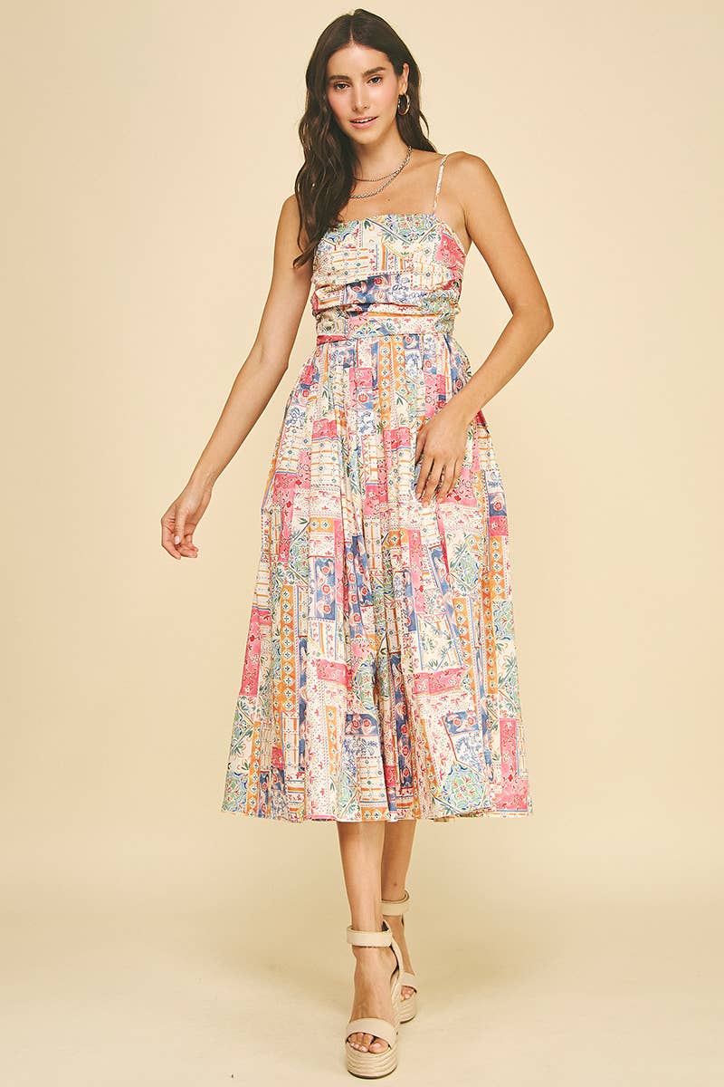 Cream Patchwork Midi Dress