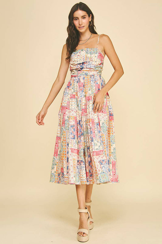 Cream Patchwork Midi Dress