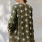 Olive Floral Mini Dress with Balloon Sheer Sleeves