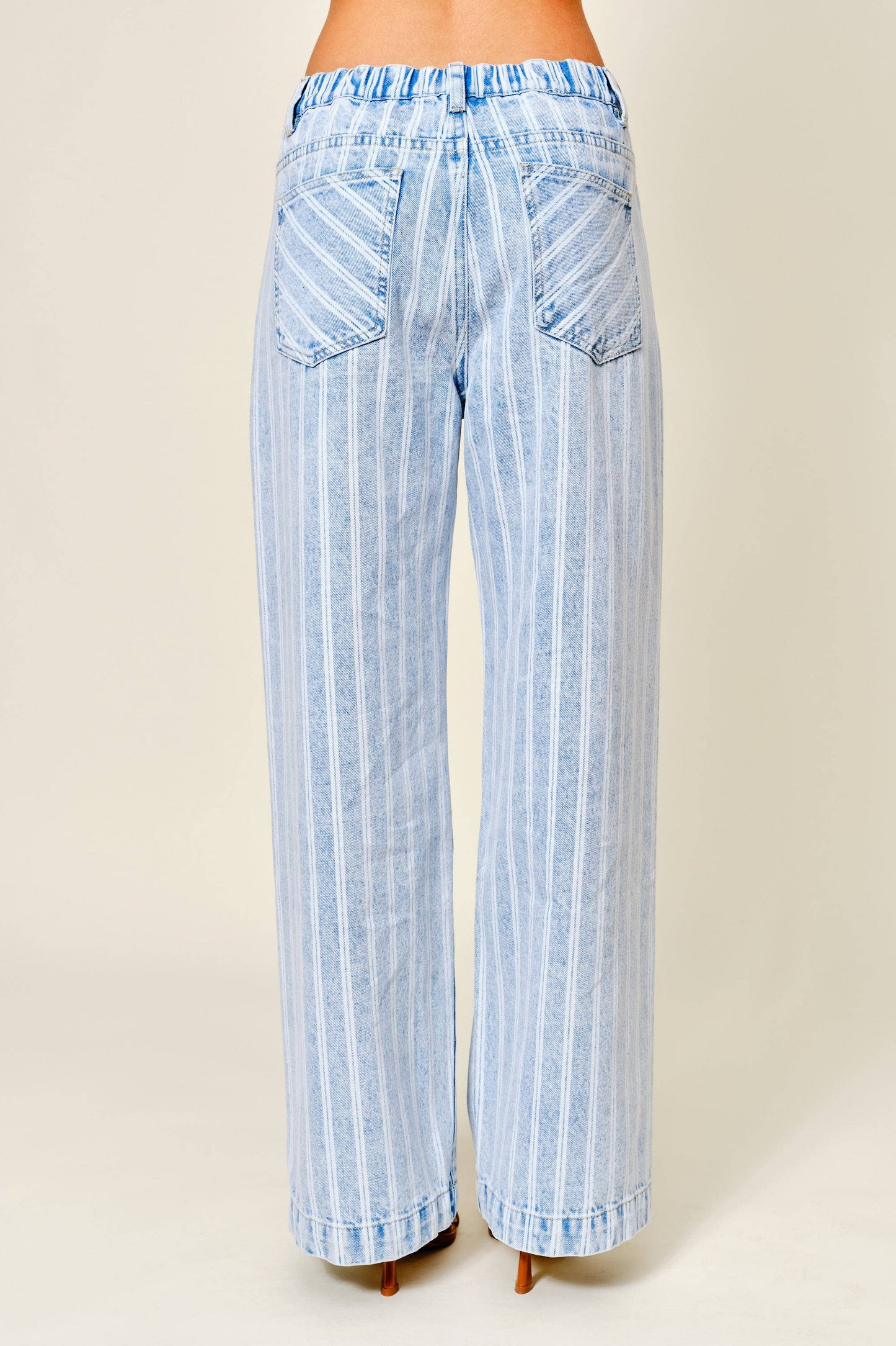 Light Denim Striped Straight Pants