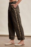 Olive Embroidered Cropped Wide-Leg Pants