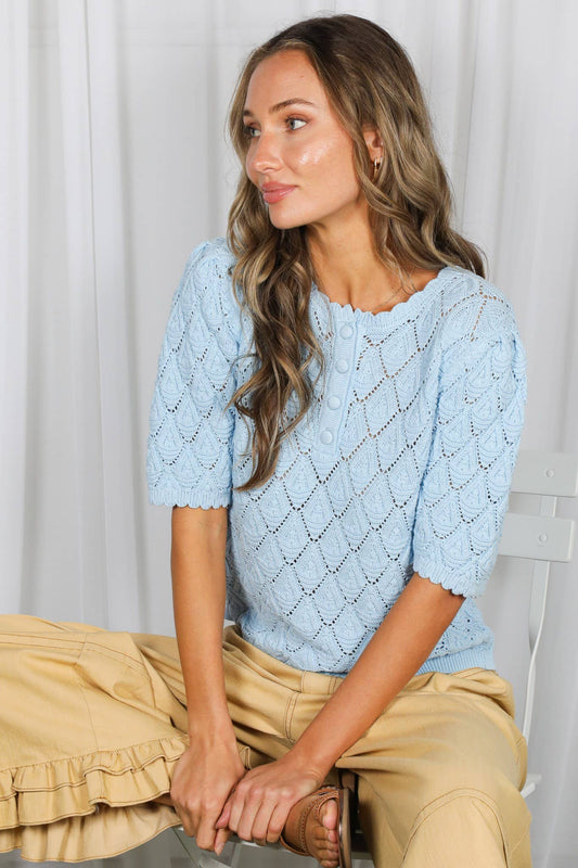 Blue Crochet Knitted Sweater
