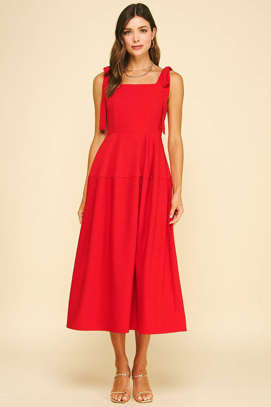 Red Ribbon Midi Sleeve Dress