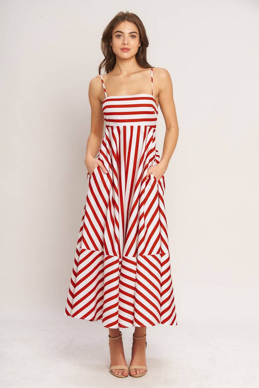 Ivory + Red Striped Dress