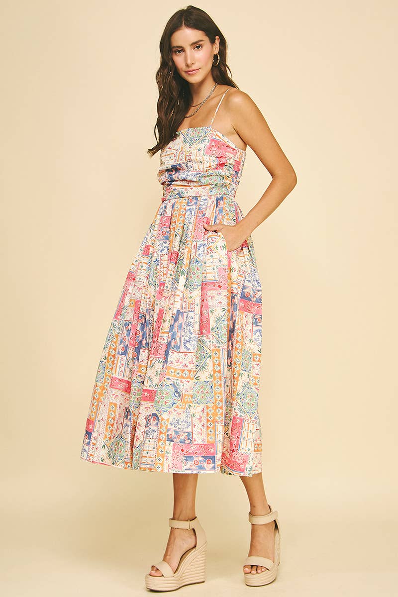 Cream Patchwork Midi Dress