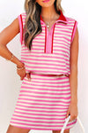 Sachet Pink Striped Sleeveless Polo Two-Piece Set