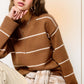 Stripe Long Sleeve Crew Mock Neck Sweater