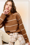 Stripe Long Sleeve Crew Mock Neck Sweater