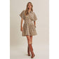 Biscuit Pleated Plaid Smocked Waist Mini Shirt Dress