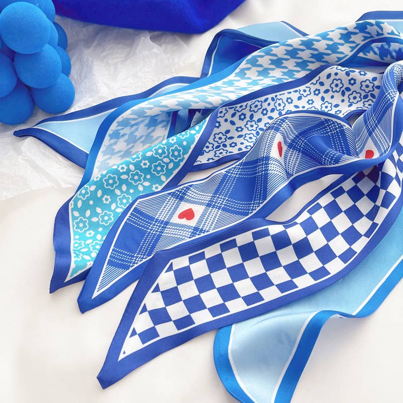 Blue Pattern Skinny Scarf