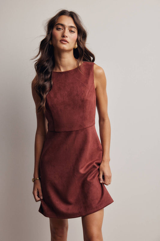 Burgundy Stretch Suede Sleeveless Mini Dress
