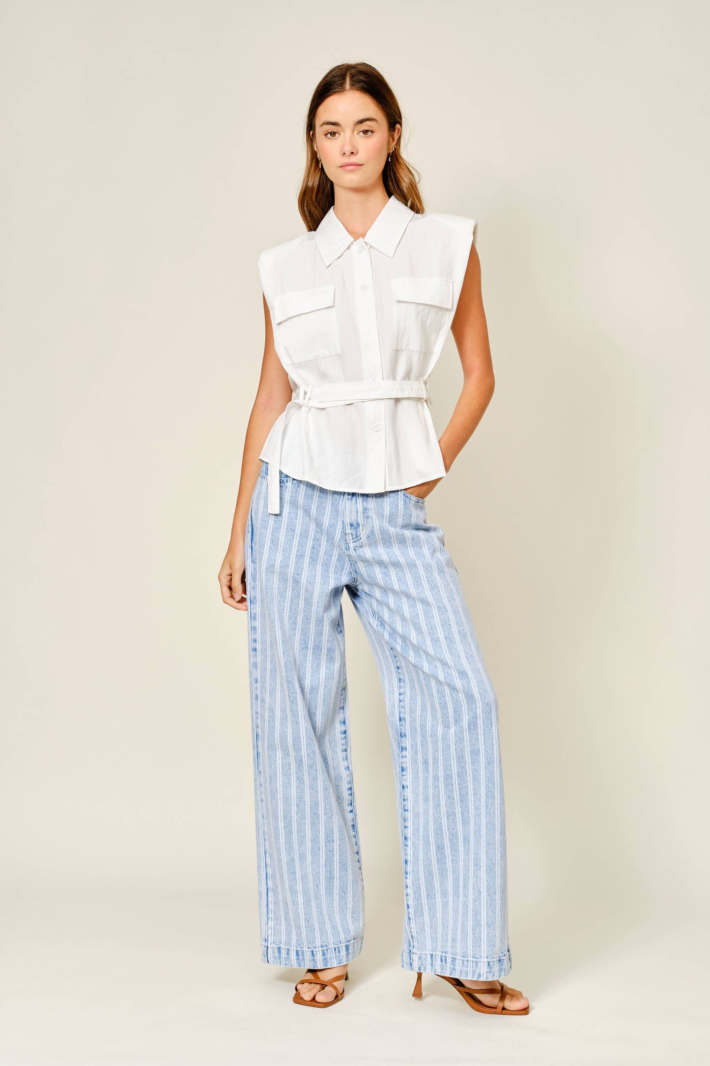 Light Denim Striped Straight Pants