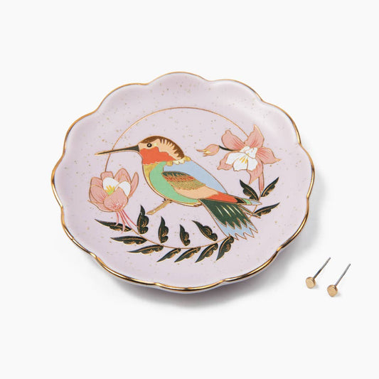 Hummingbird/Lavender Jewelry Dish & Stud Earring Set
