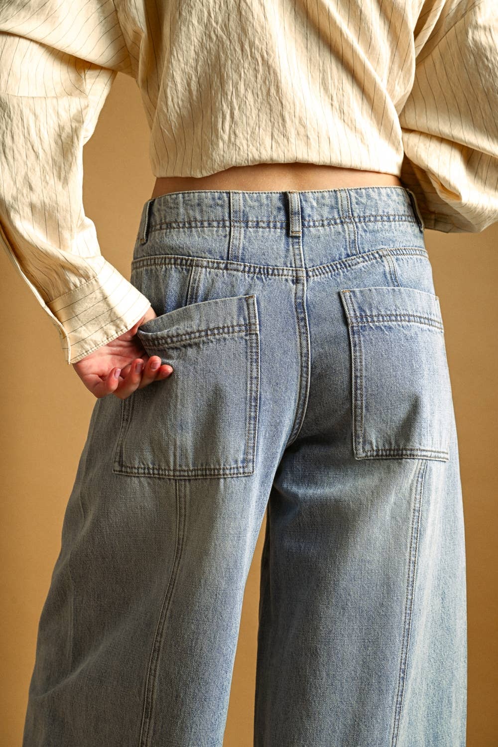 Vintage Wash Wide Leg Paneled Jeans