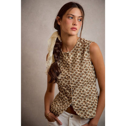 Cream Floral Scallop Edge Vest