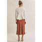 Camel / Beige Satin Polka Dot Midi Skirt