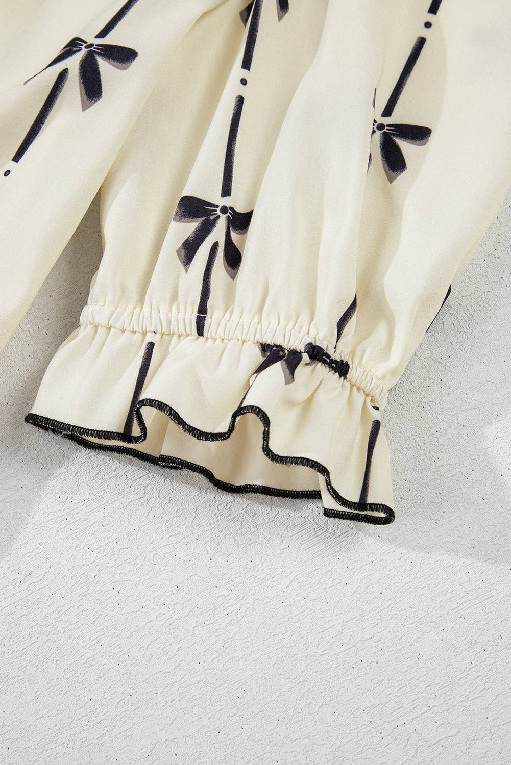 Beige Bowknot Bubble Sleeve V-Neck Mini Dress