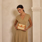 Brown Rattan Clutch with Leather Trim & Crossbody