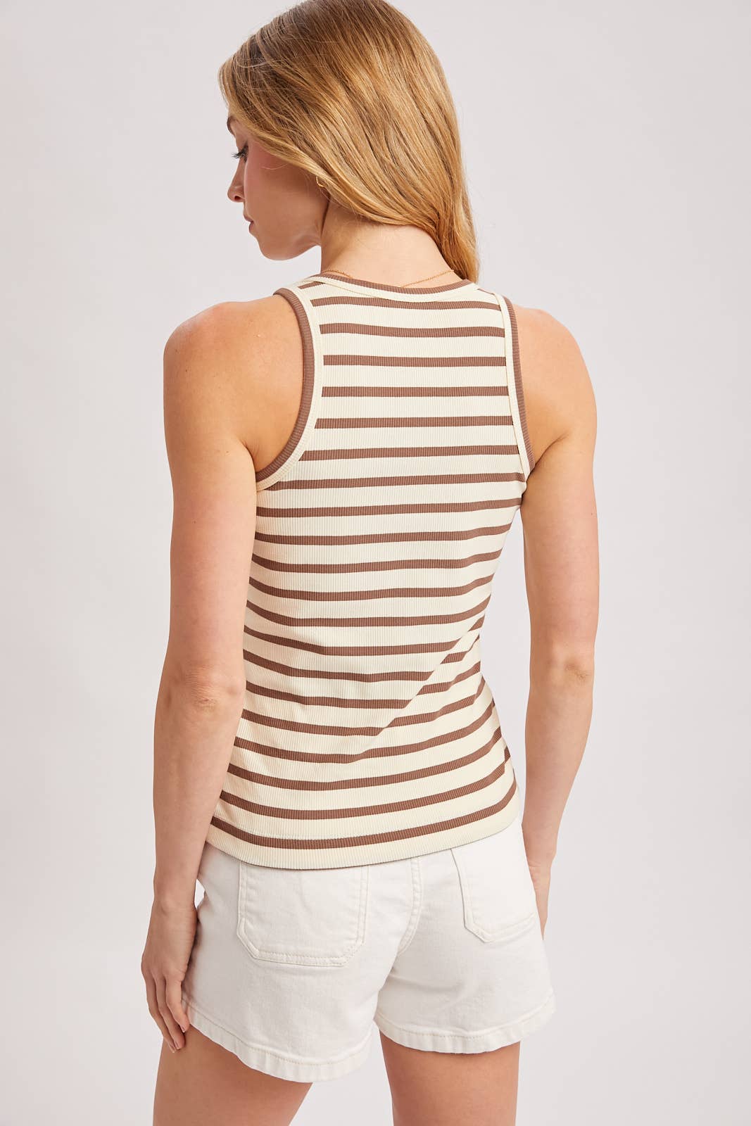 Stripe Ribbed Crew Neck Tank Top