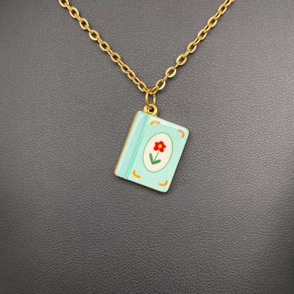 Mini Enamel Book 18K Golden S.Steel Necklace