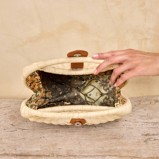 Ivory Rattan Eclipse Handbag