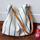 Blue Striped Cotton Canvas Tote Bag