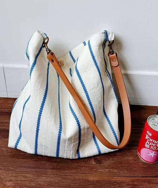 Blue Striped Cotton Canvas Tote Bag