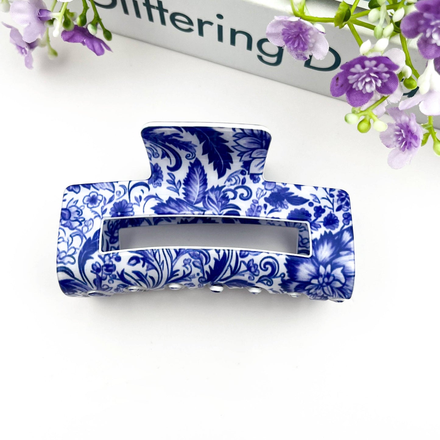Navy/White Porcelain Hair Claw Clip