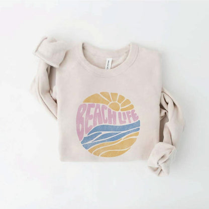 Beach Life Heather Dust Sweatshirt - Purpose + Passion Boutique