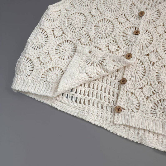 Beige Boho V - Neck Crochet Vest - Purpose + Passion Boutique
