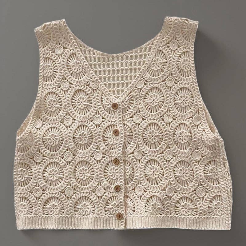 Beige Boho V - Neck Crochet Vest - Purpose + Passion Boutique