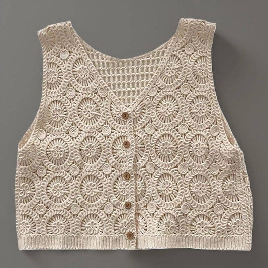 Beige Boho V - Neck Crochet Vest - Purpose + Passion Boutique