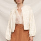 Beige Embroidered Floral Pattern Bomber Jacket - Purpose + Passion Boutique