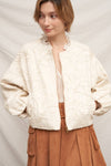 Beige Embroidered Floral Pattern Bomber Jacket - Purpose + Passion Boutique