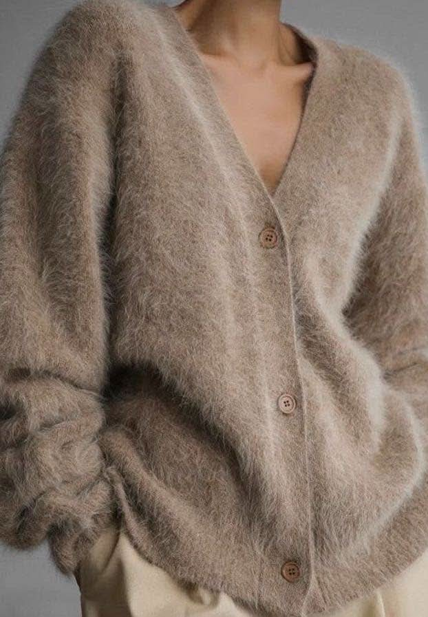 Beige Fuzzy Oversized Button Front Cardigan - Purpose + Passion Boutique