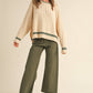 Beige + Green Cable Contrast Sweater - Purpose + Passion Boutique