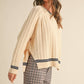 Beige + Green Cable Contrast Sweater - Purpose + Passion Boutique