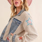 Beige Teddy Denim Contrast Yee Haw Sequin Star Jacket - Purpose + Passion Boutique