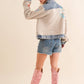 Beige Teddy Denim Contrast Yee Haw Sequin Star Jacket - Purpose + Passion Boutique