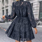 Navy Lace Jacquard Button Down Long Sleeve Dress