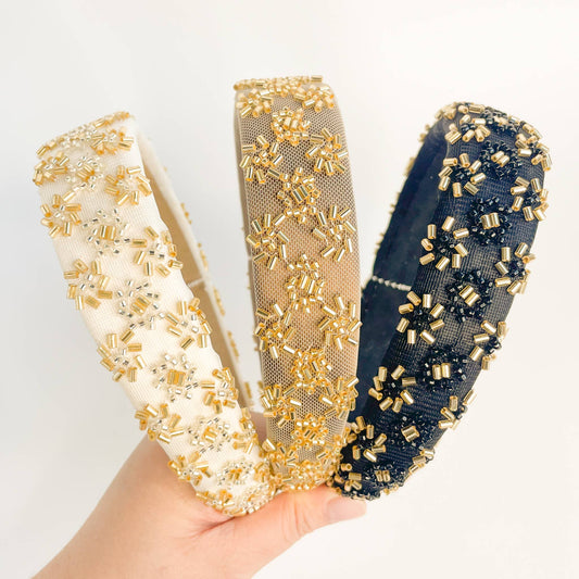 Beaded Metallic Starburst Mesh Padded Headband