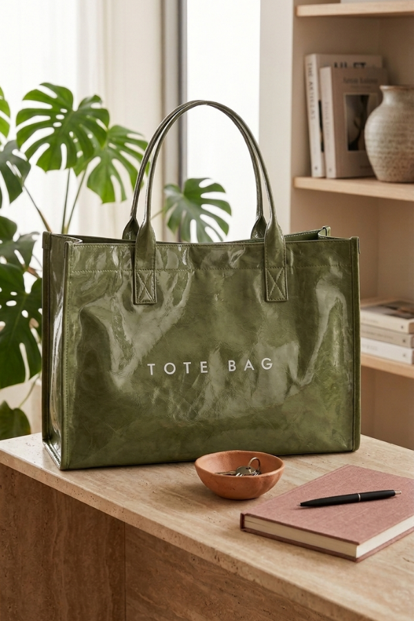 Green Large Vinyl Tote Bag