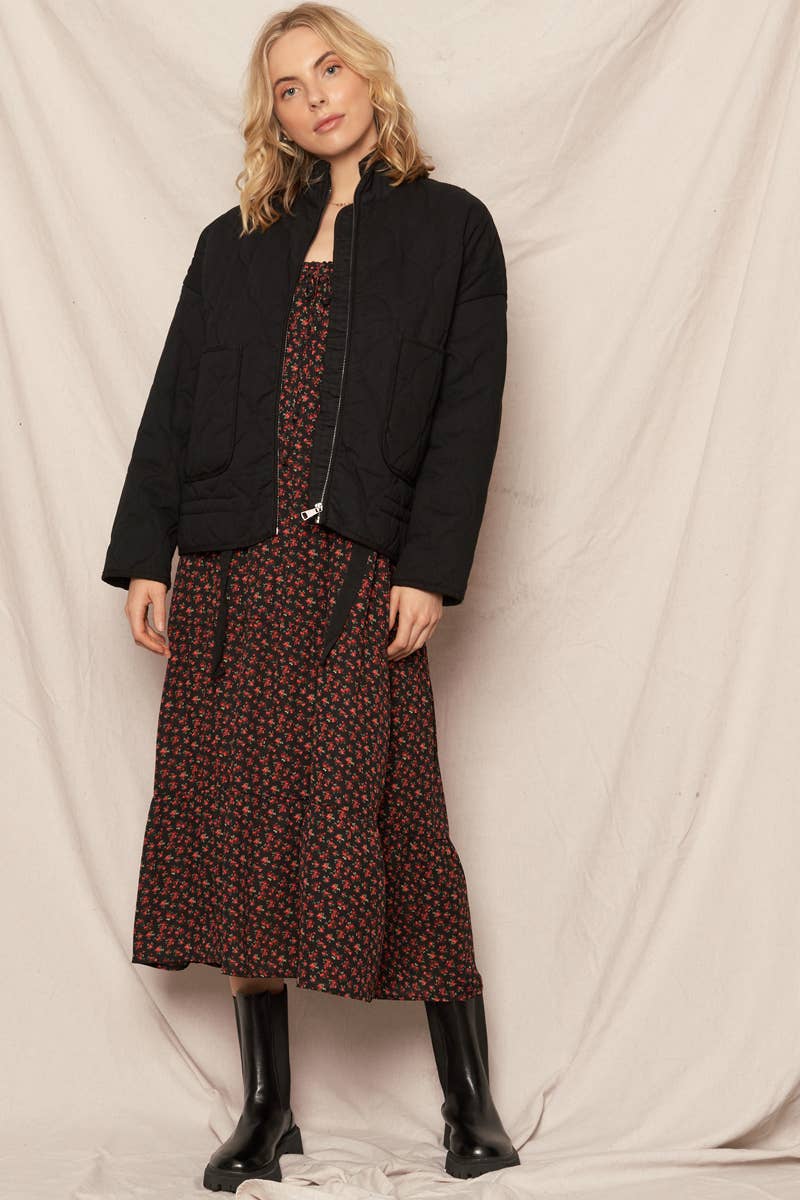 Black Boxy Quilted Jacket - Purpose + Passion Boutique