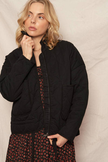 Black Boxy Quilted Jacket - Purpose + Passion Boutique