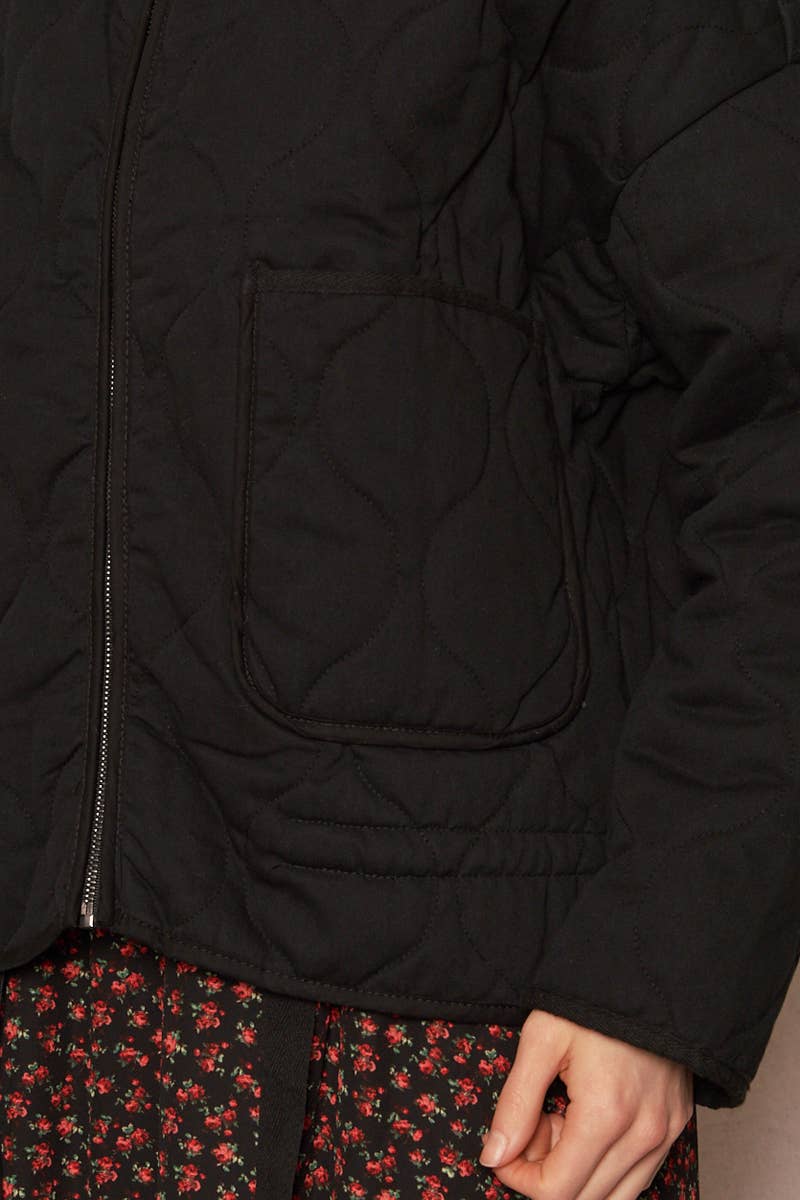 Black Boxy Quilted Jacket - Purpose + Passion Boutique