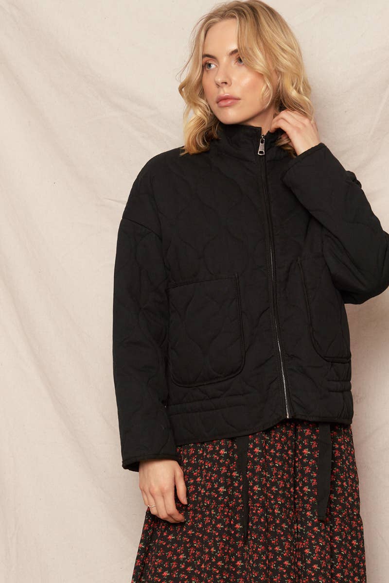 Black Boxy Quilted Jacket - Purpose + Passion Boutique